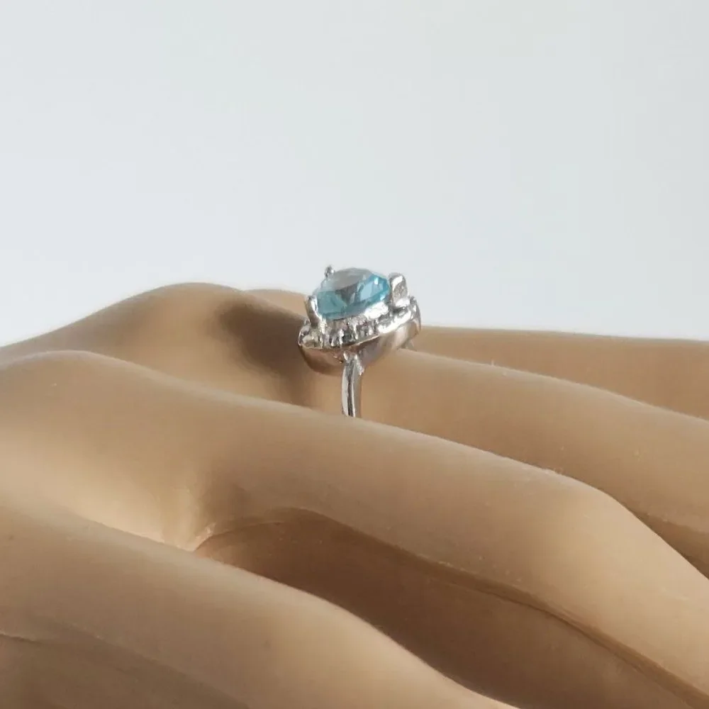 Blue Topaz Heart Ring 1 Carat Size 6.75